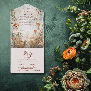 Invitación Todo En Uno País del Boda de flores silvestres Boho