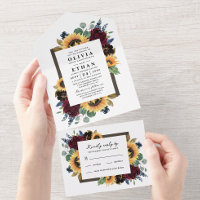 País Girasol Rústica Elegante Boda Caída RSVP