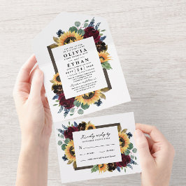 Invitación Todo En Uno País Girasol Rústica Elegante Boda Caída RSVP