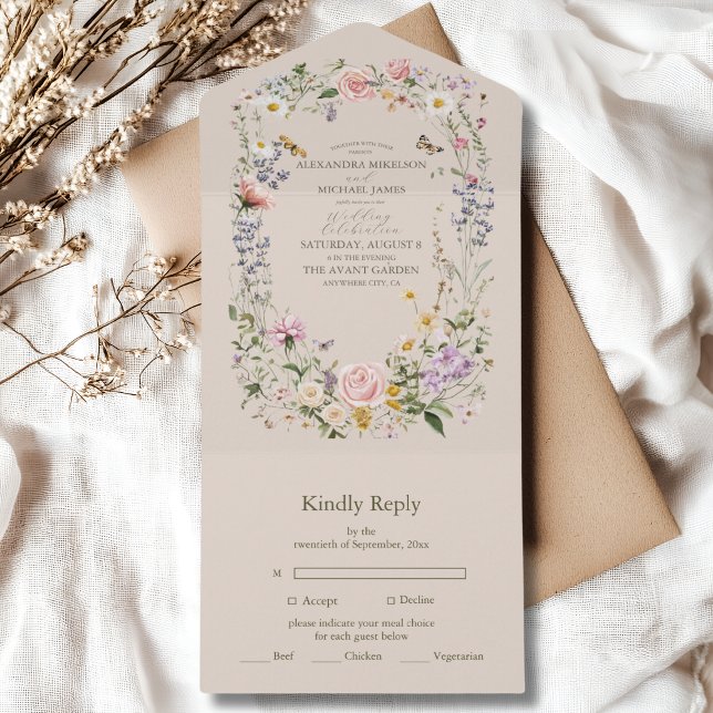 Invitación Todo En Uno País Rústico Boda de Flores Silvestres (Subido por el creador)