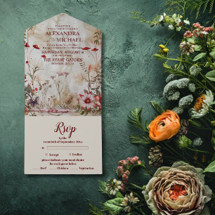 Invitación Todo En Uno País Rústico Boda de Flores Silvestres