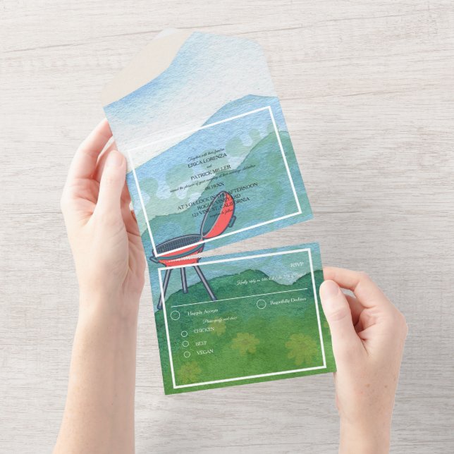 Invitación Todo En Uno Paisaje acuático de barbacoa boda (desgarro)