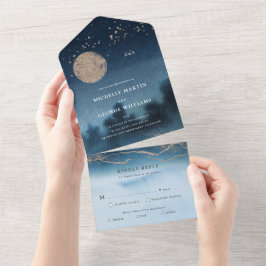 Invitación Todo En Uno Paisaje De La Noche Azul Boda Todo En Una Invitaci