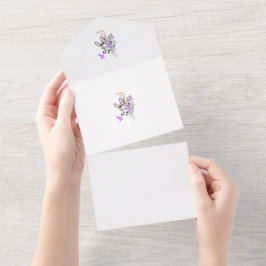 Invitación Todo En Uno Paisley Floral Motif – Boho White Purple Orange 