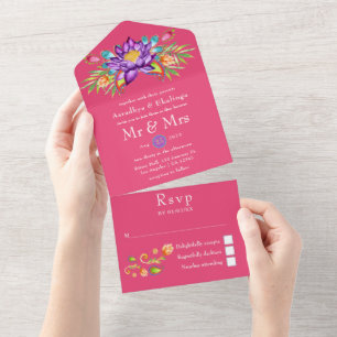 Invitación Todo En Uno Paisley Lotus Flower Indian Boda