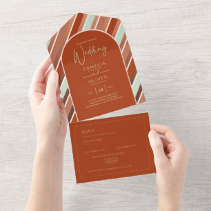 Invitación Todo En Uno Paleta de colores Cinnamon Sage Terracotta Boda