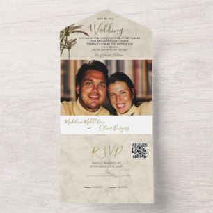 Invitación Todo En Uno Palm Tree Tropical Boda Rústico Moderno Elegante
