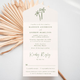 Invitación Todo En Uno Palm Trees Cream Boda moderno dibujado a mano