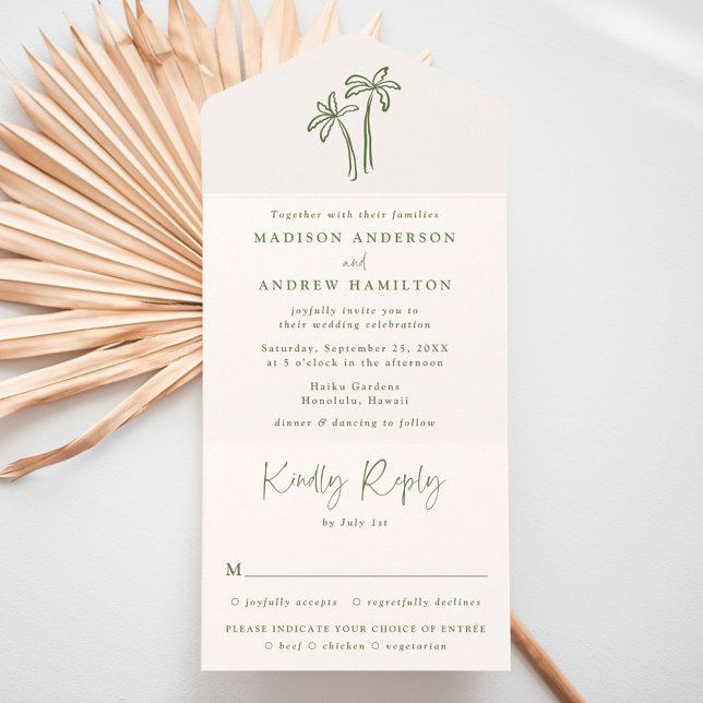 Invitación Todo En Uno Palm Trees Cream Boda moderno dibujado a mano (Subido por el creador)