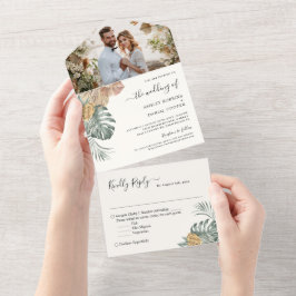 Invitación Todo En Uno Palm tropical de verano deja foto Boda