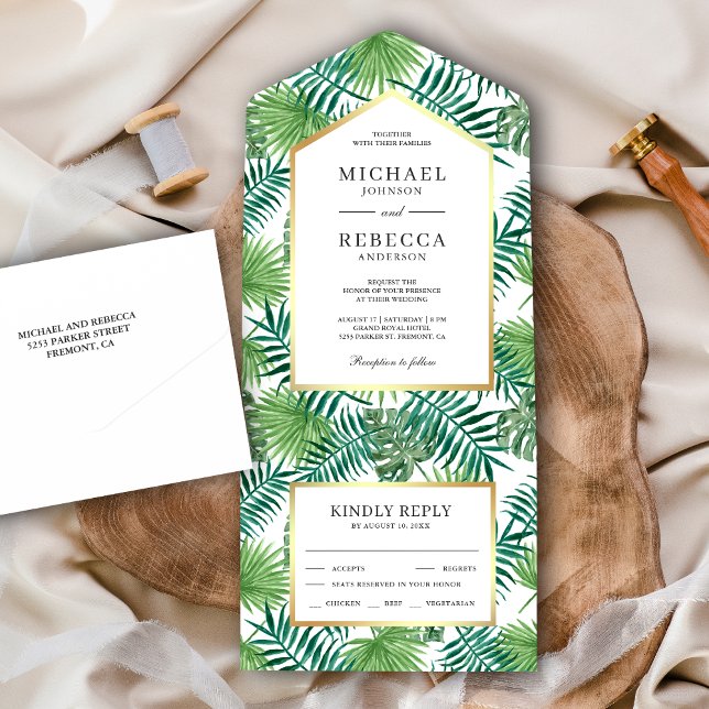 Invitación Todo En Uno Palm tropical verde deja Boda (Subido por el creador)