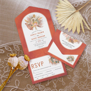 Invitación Todo En Uno Palmeras secas y boda de roya de pampas