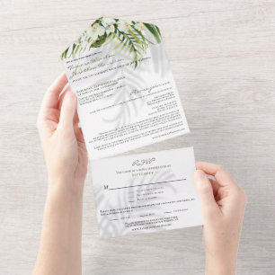 Invitación Todo En Uno Palmeras y orquídeas tropicales de playa con Boda 