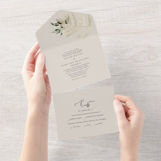 Invitación Todo En Uno Pampas Beige Boda De Los Tonos Neutros En Una Invi (desgarro)