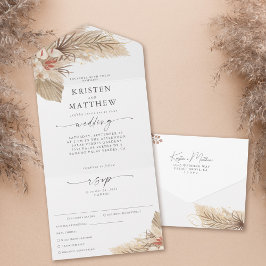 Invitación Todo En Uno Pampas Boda de la Comida de la Palm de Grass