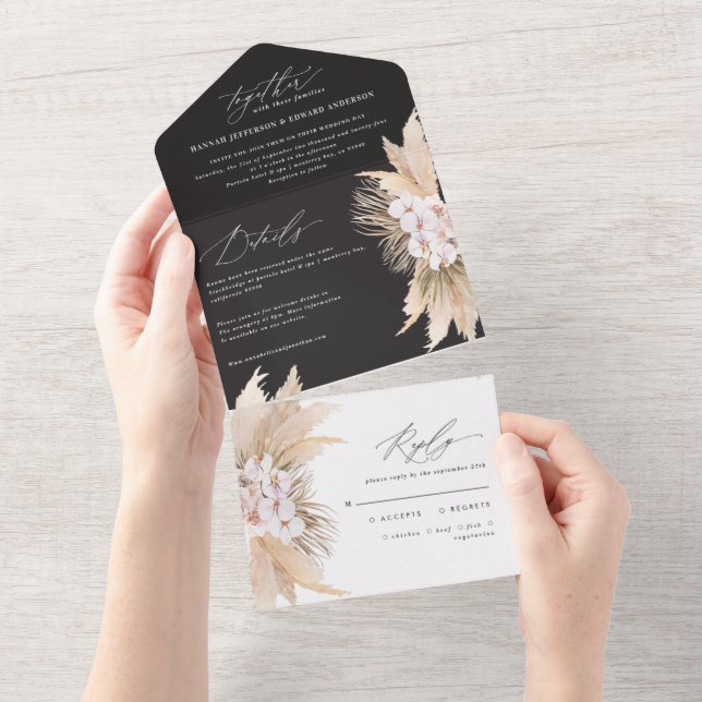 Invitación Todo En Uno Pampas bohemias modernas boda botánico todo (desgarro)