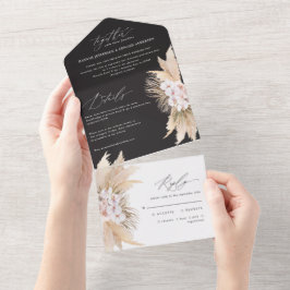 Invitación Todo En Uno Pampas bohemias modernas boda botánico todo