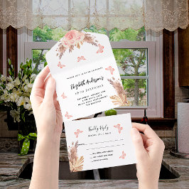 Invitación Todo En Uno Pampas de cumpleaños florines de oro de rosa RSVP