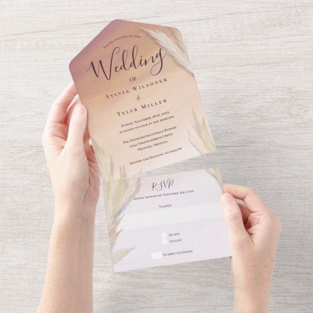 Invitación Todo En Uno Pampas Grass Boda (desgarro)
