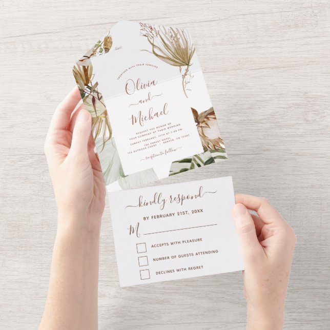 Invitación Todo En Uno Pampas Grass Bohemian Boho Boda (desgarro)