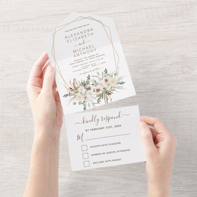 Invitación Todo En Uno Pampas Grass Bohemian Boho Eucalyptus Boda (desgarro)