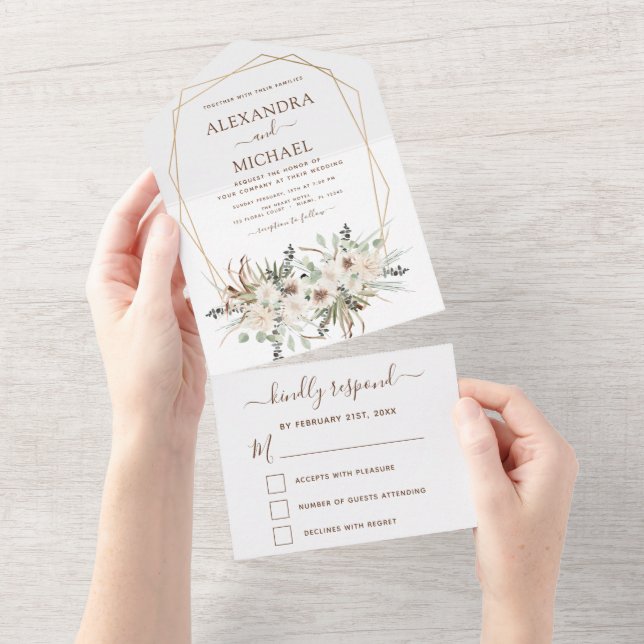 Invitación Todo En Uno Pampas Grass Bohemian Boho Eucalyptus Boda (desgarro)