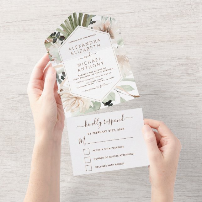 Invitación Todo En Uno Pampas Grass Bohemian Boho Eucalyptus Boda (desgarro)
