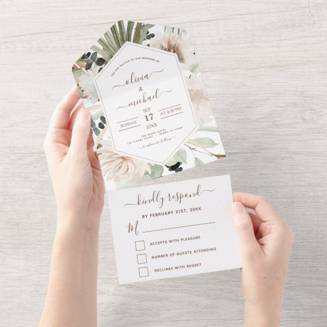 Invitación Todo En Uno Pampas Grass Bohemian Boho Eucalyptus Wedding RSVP (desgarro)