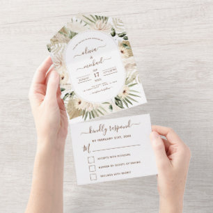 Invitación Todo En Uno Pampas Grass Bohemian Boho Eucalyptus Wedding RSVP