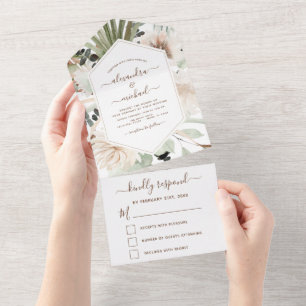 Invitación Todo En Uno Pampas Grass Bohemian Boho Eucalyptus Wedding RSVP