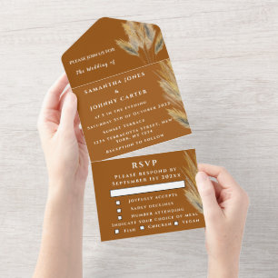 Invitación Todo En Uno Pampas Grass Bohemian Boho RSVP Fall Elegant