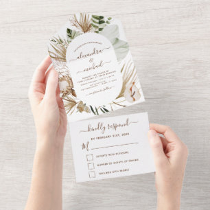 Invitación Todo En Uno Pampas Grass Bohemian Boho Wedding RSVP
