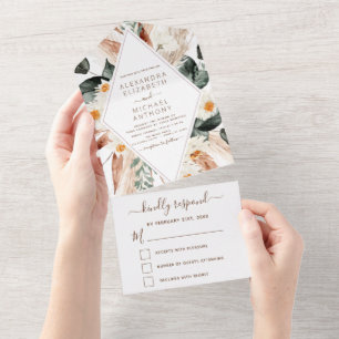 Invitación Todo En Uno Pampas Grass Boho Bohemian Eucalyptus Boda