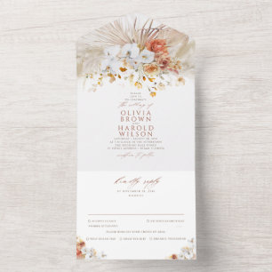 Invitación Todo En Uno Pampas Grass Terracotta Floral Boho Boda