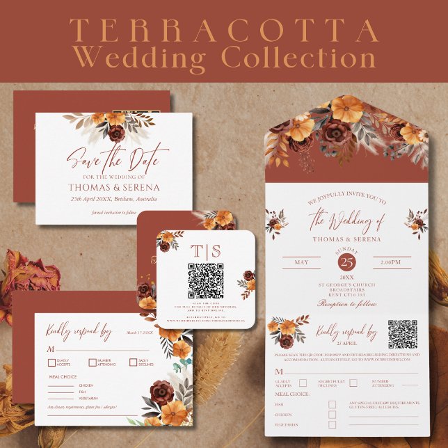 Invitación Todo En Uno Pampas Grass Terracotta QR Código otoño otoño pres (Subido por el creador)