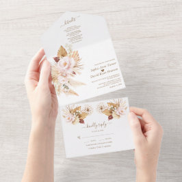 Invitación Todo En Uno Pampas Palm de hierba deja Boda de flores rosadas