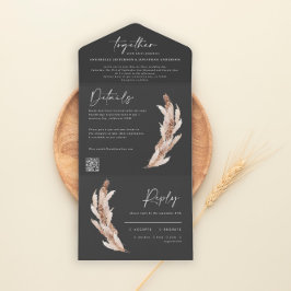 Invitación Todo En Uno Pampas rústicas modernas eucalipto boda código QR