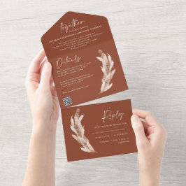 Invitación Todo En Uno Pampas rústicas modernas terracota boda código QR