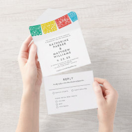 Invitación Todo En Uno Pancarta moderna del Boda Papel Picado