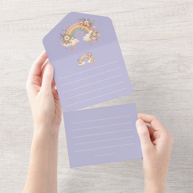 Invitación Todo En Uno Papelaria Arcoíris Pastel  (desgarro)