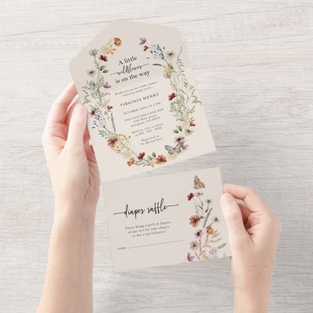 Invitación Todo en Uno para Baby Shower Boho Wildf (desgarro)