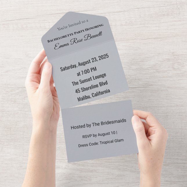 Invitación Todo en Uno para Despedida de Soltera T (desgarro)