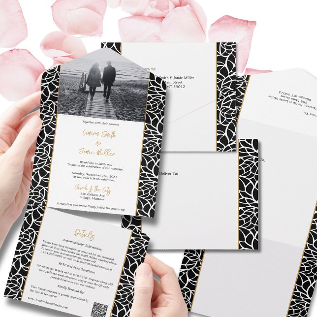 Invitación todo en uno para el oliage de línea abs (Abstract Line Foliage All-in-One Invitation)