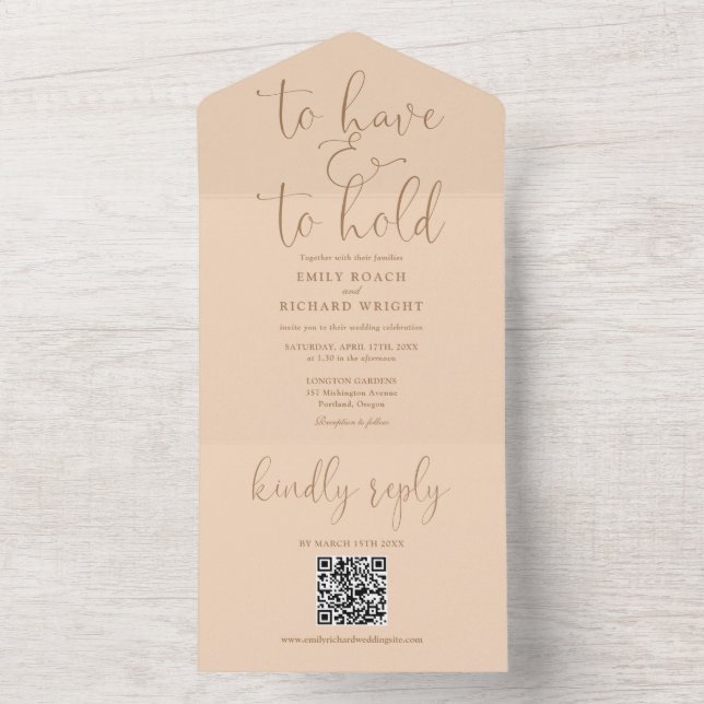Invitación Todo En Uno Para Tener Y Mantener El Código QR Boda De Engrana (Interior)