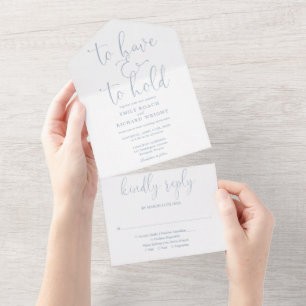 Invitación Todo En Uno Para Tener Y Para Poseer Escritura Boda Polvo Azul