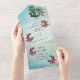Invitación Todo En Uno Paraíso de flores tropicales todo en una boda