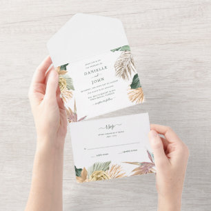 Invitación Todo En Uno  Paraíso Tropical Floral Beach Wedding RSVP