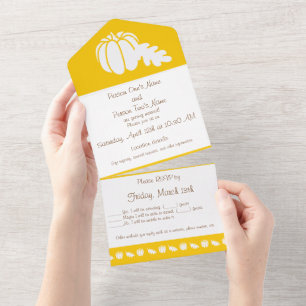 Invitación Todo En Uno Parche de Calabaza en Amarillo