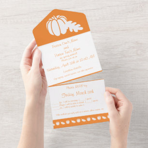 Invitación Todo En Uno Parche de Calabaza en Naranja