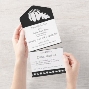 Invitación Todo En Uno Parche de calabaza en negro